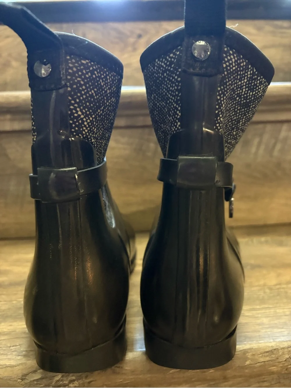 Michael Kors Black Ankle Rain Boots with Glittered Cuff and MK Charm
